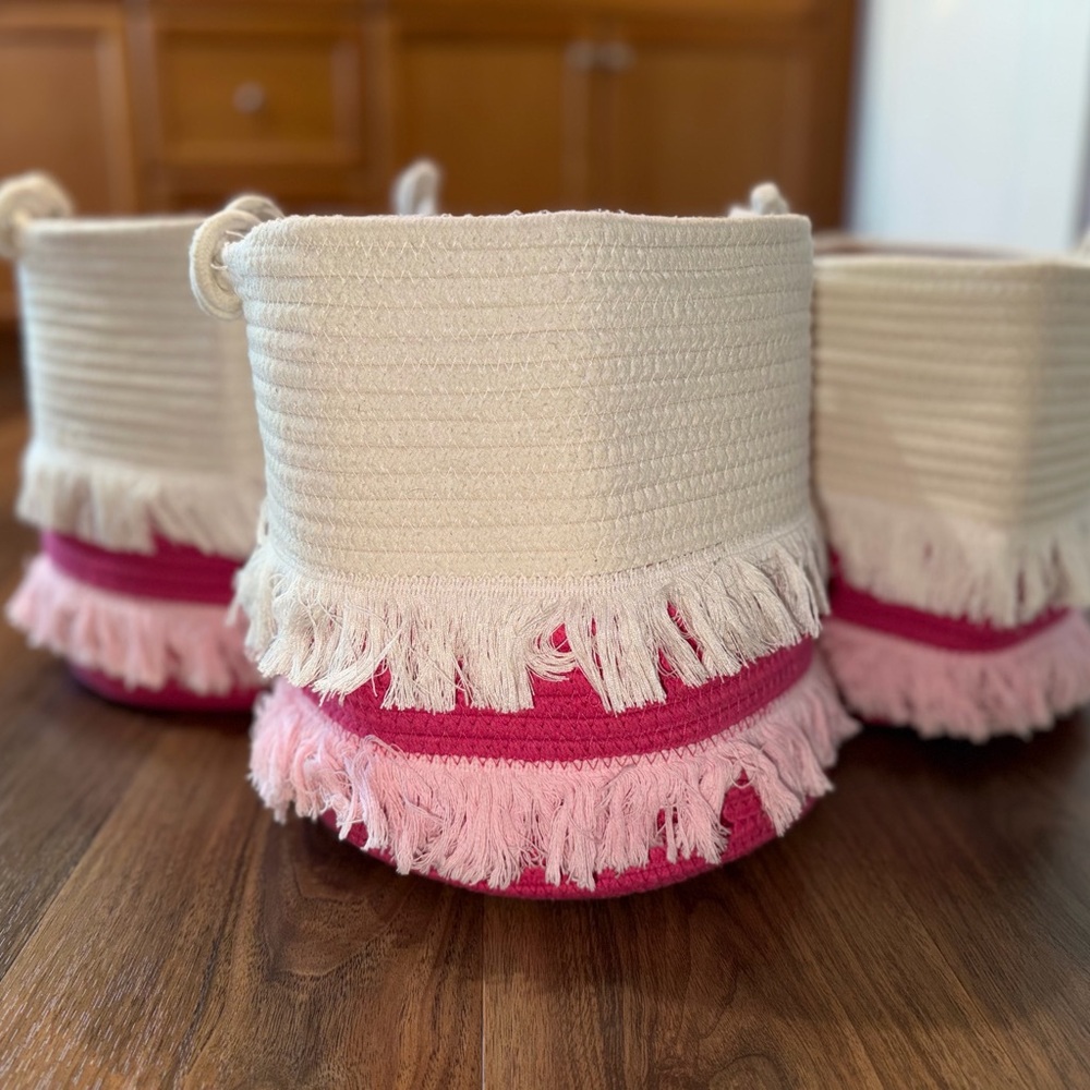 Pink and Cream Fringe Baskets